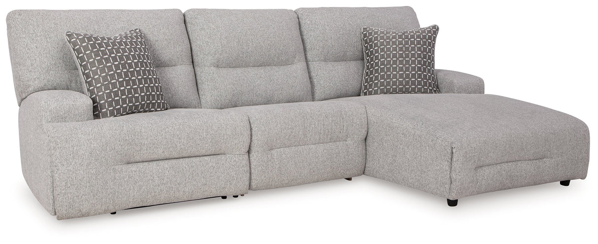 Acklen Place Pewter 3-Piece Dual Power Reclining Modular Sectional with RAF Chaise by Ashley at Eve Furniture