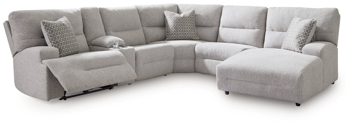 Acklen Place Pewter 6-Piece Right Arm Facing Chaise Power Reclining Sectional by Ashley at Eve Furniture