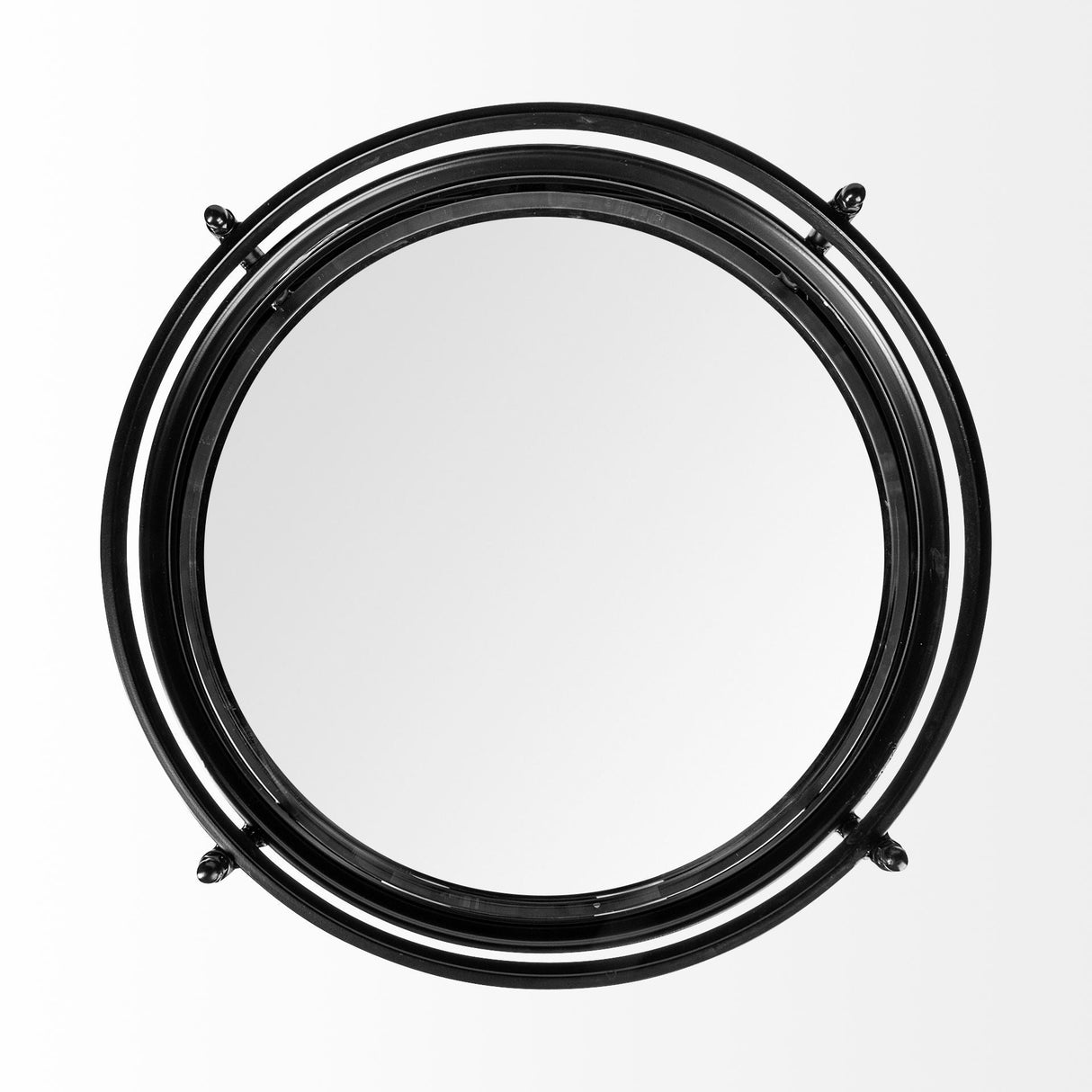 Ada Round Shape Black Metal Frame Two-Tier w/Glass Shelf Bar Cart by Mercana at Eve Furniture