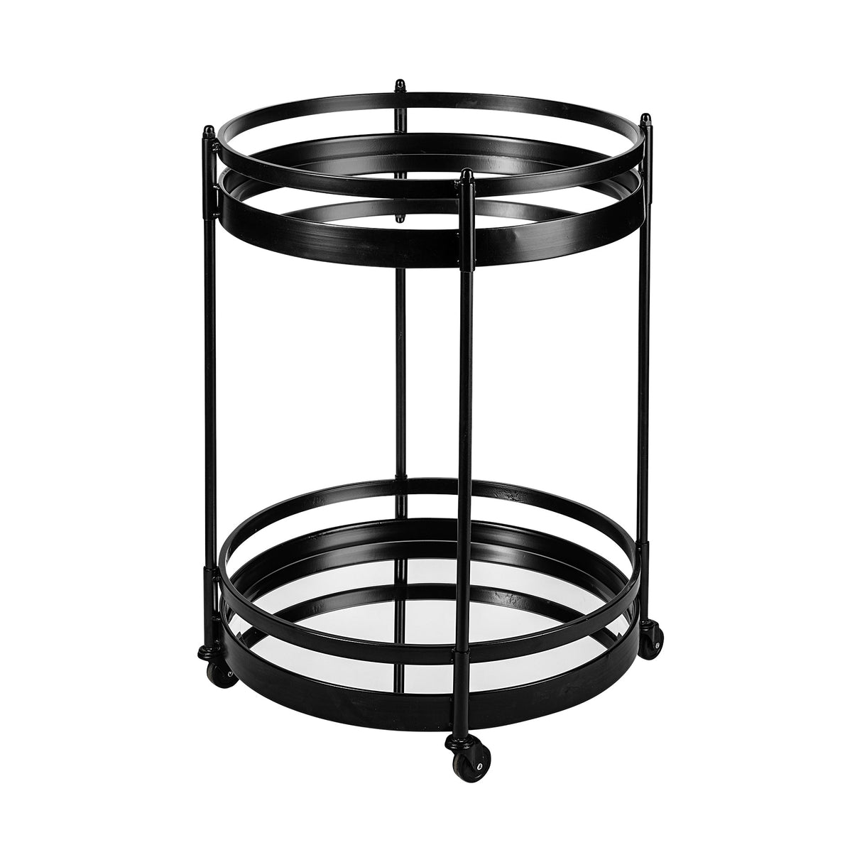Ada Round Shape Black Metal Frame Two-Tier w/Glass Shelf Bar Cart by Mercana at Eve Furniture