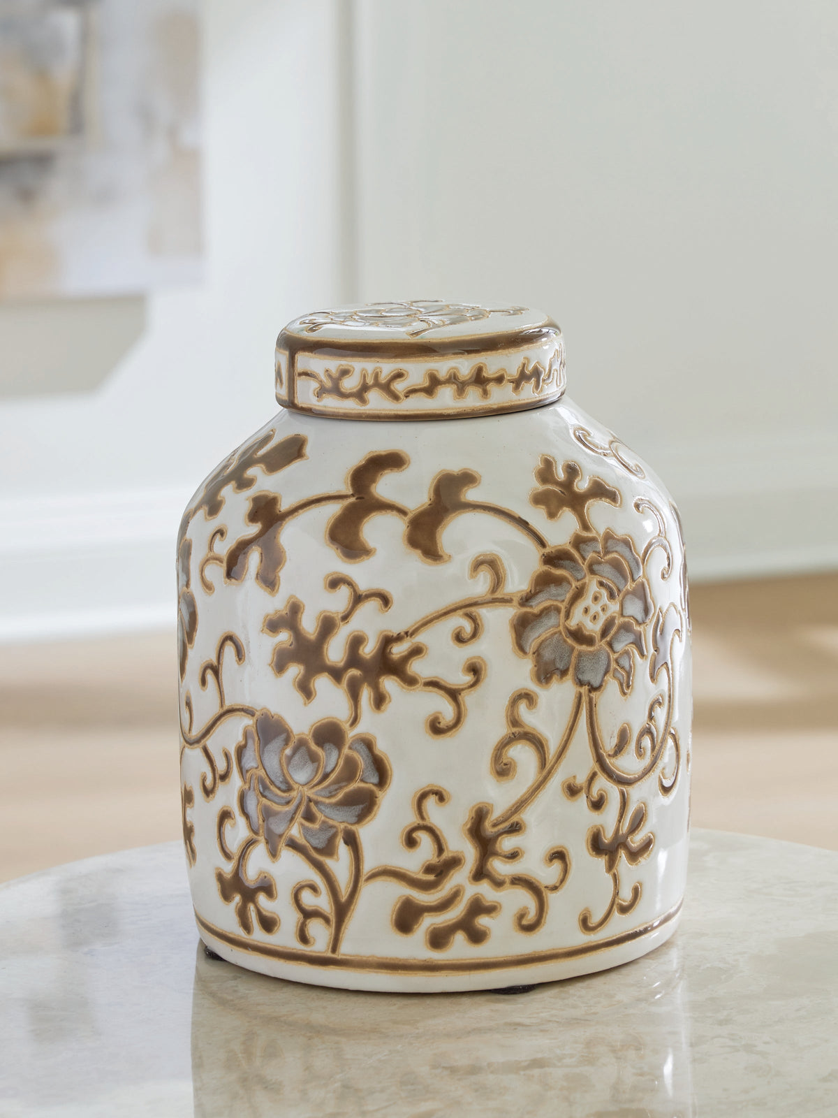 Adalham Cream/Brown Jar by Ashley at Eve Furniture