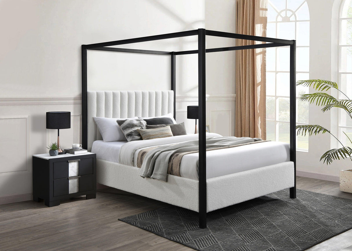 Adalyn Black and White Boucle King Canopy Bed by Crown Mark at Eve Furniture