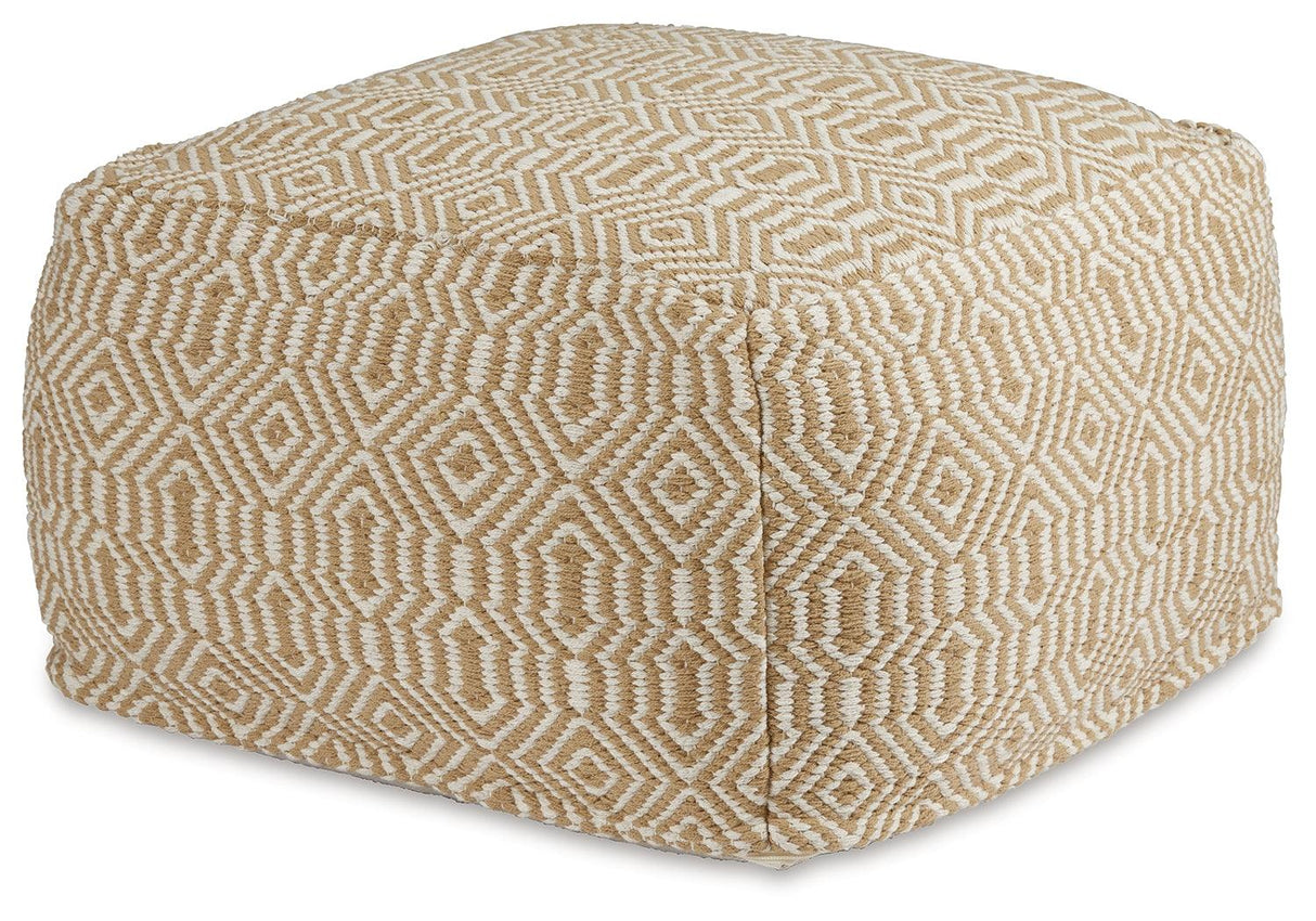 Adamont Tan/Ivory Pouf by Ashley at Eve Furniture