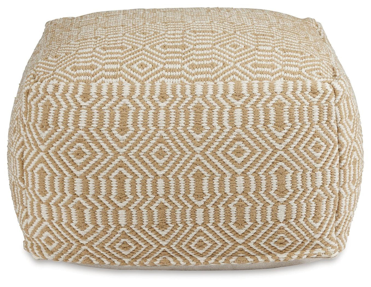 Adamont Tan/Ivory Pouf by Ashley at Eve Furniture