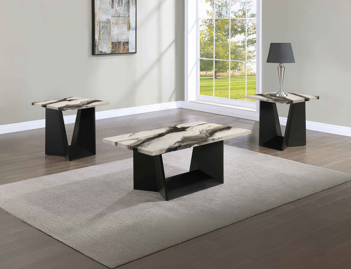 Adea Brown/Black 3-Piece Faux Marble Top Cocktail Table Set by Crown Mark at Eve Furniture