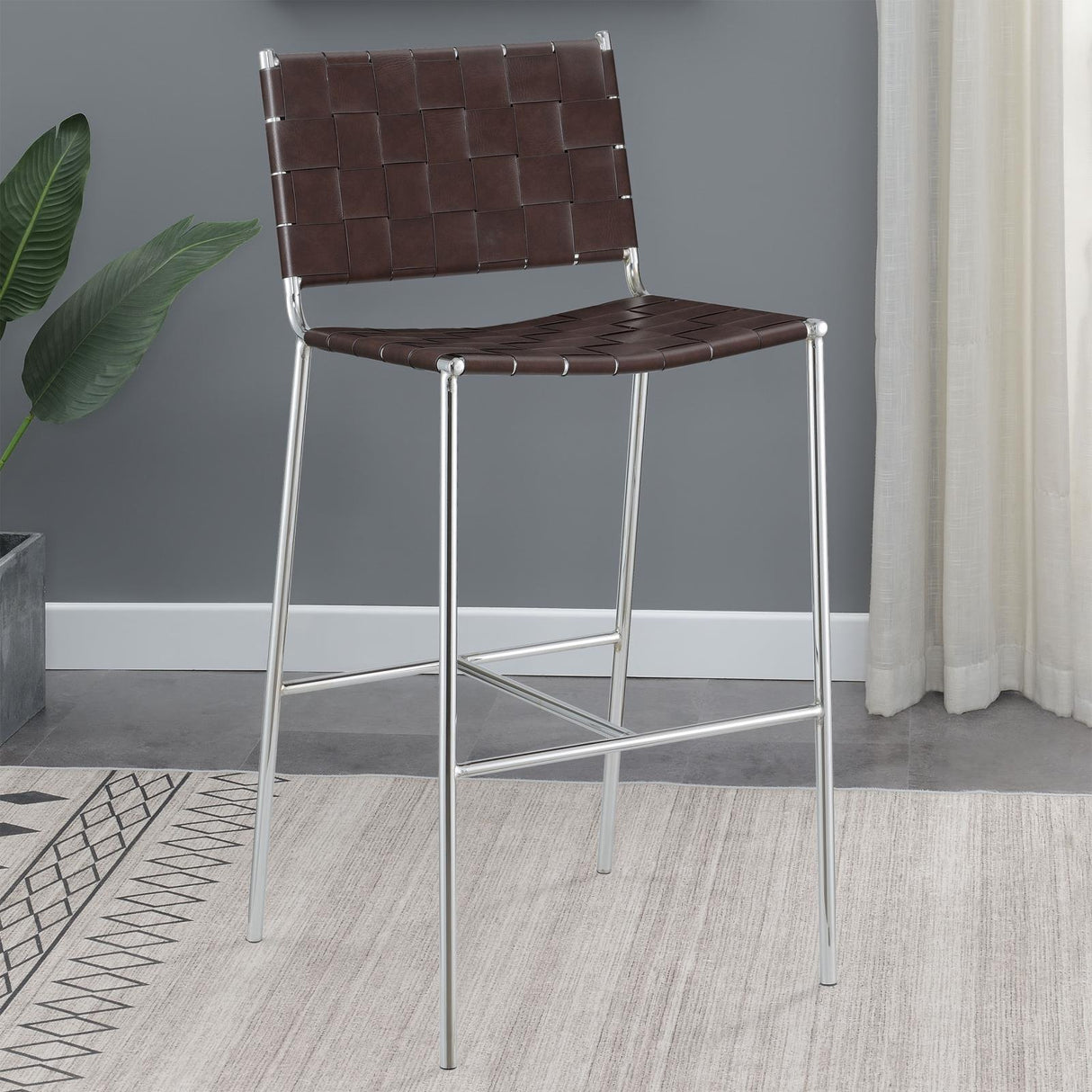 Adelaide Brown/Chrome Upholstered Bar Stool with Open Back by Coaster at Eve Furniture