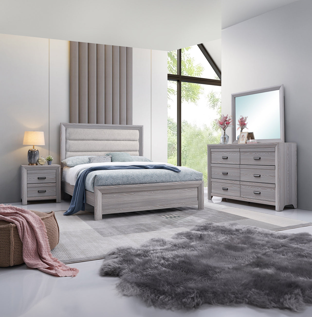 Adelaide Driftwood King Upholstered Panel Bed by Crown Mark at Eve Furniture