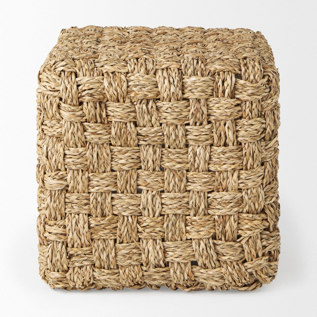 Adele 17.7L x 17.7W x 17.7H Medium Brown Seagrass Woven Square Pouf by Mercana at Eve Furniture