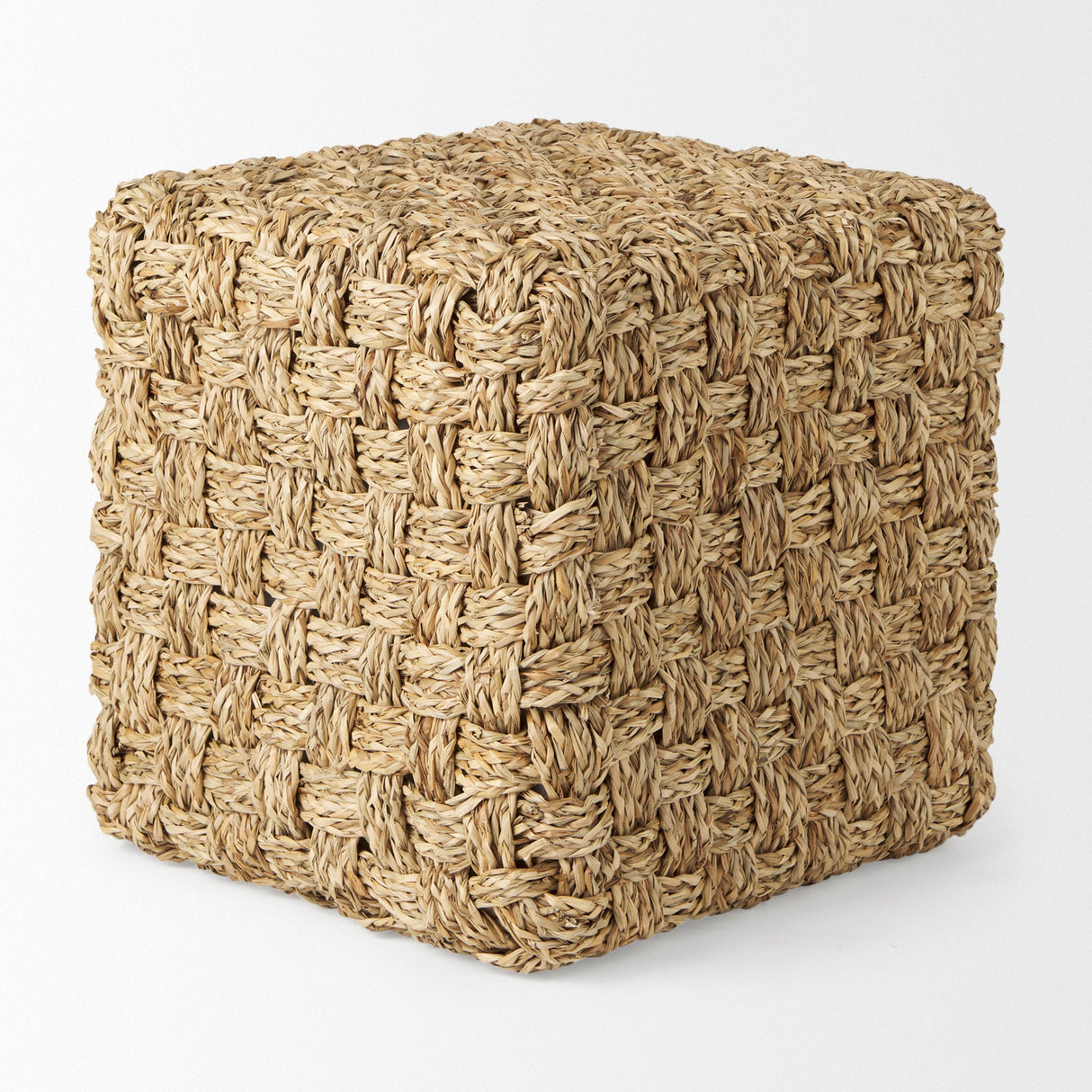 Adele 17.7L x 17.7W x 17.7H Medium Brown Seagrass Woven Square Pouf by Mercana at Eve Furniture