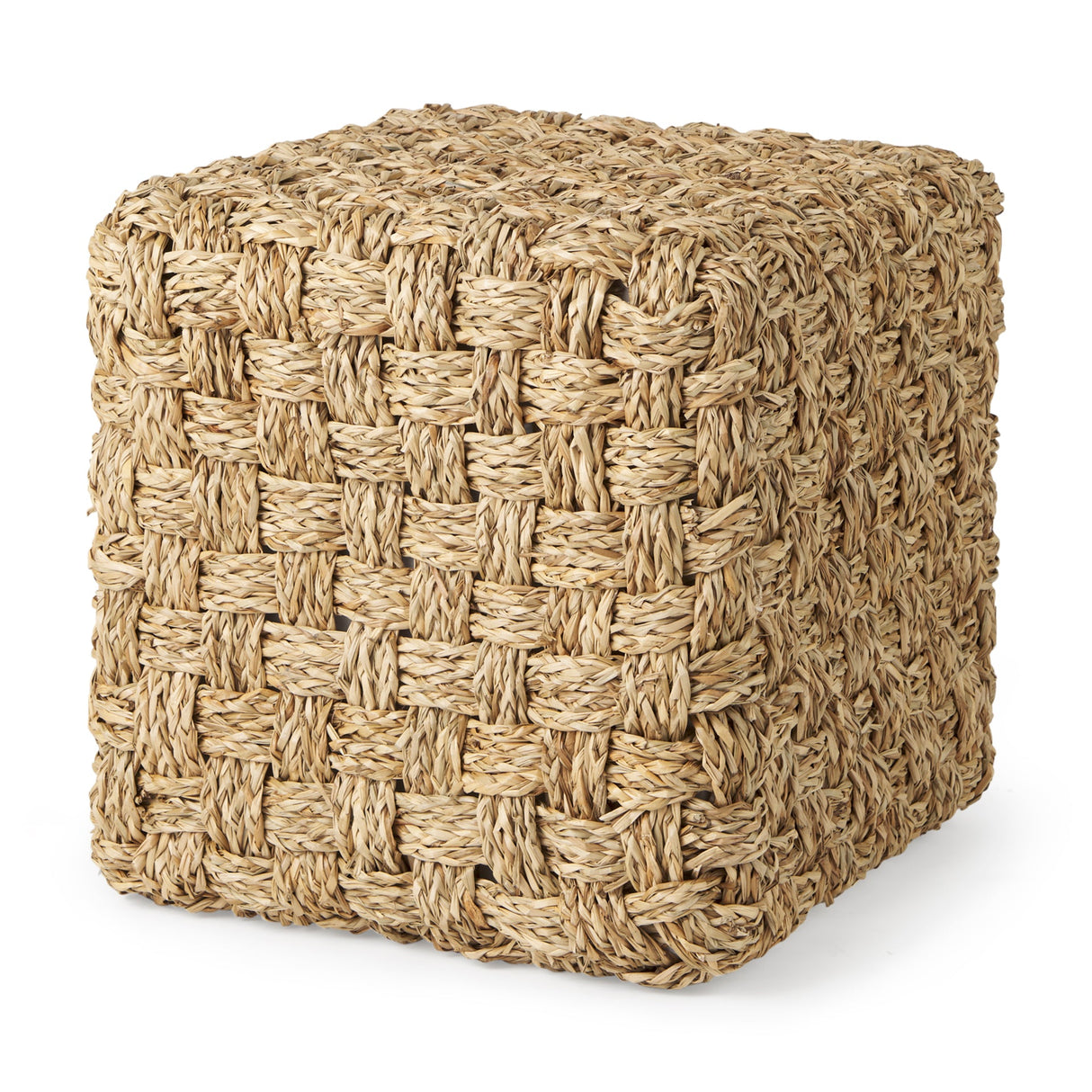 Adele 17.7L x 17.7W x 17.7H Medium Brown Seagrass Woven Square Pouf by Mercana at Eve Furniture