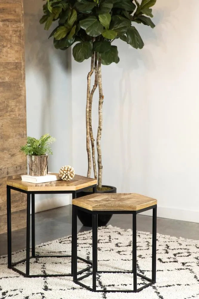 Adger Natural and Black 2-Piece Hexagon Nesting Tables by Coaster at Eve Furniture