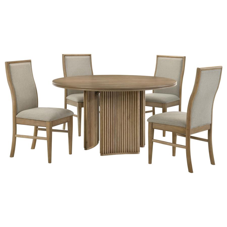 Adina Distressed Light Brown 5-Piece Round Dining Room Set by Coaster at Eve Furniture