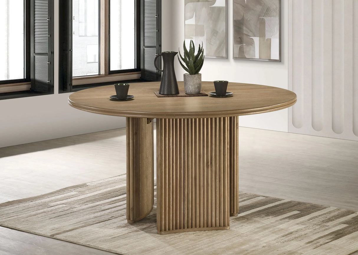Adina Distressed Light Brown 53-inch Round Wood Dining Table by Coaster at Eve Furniture