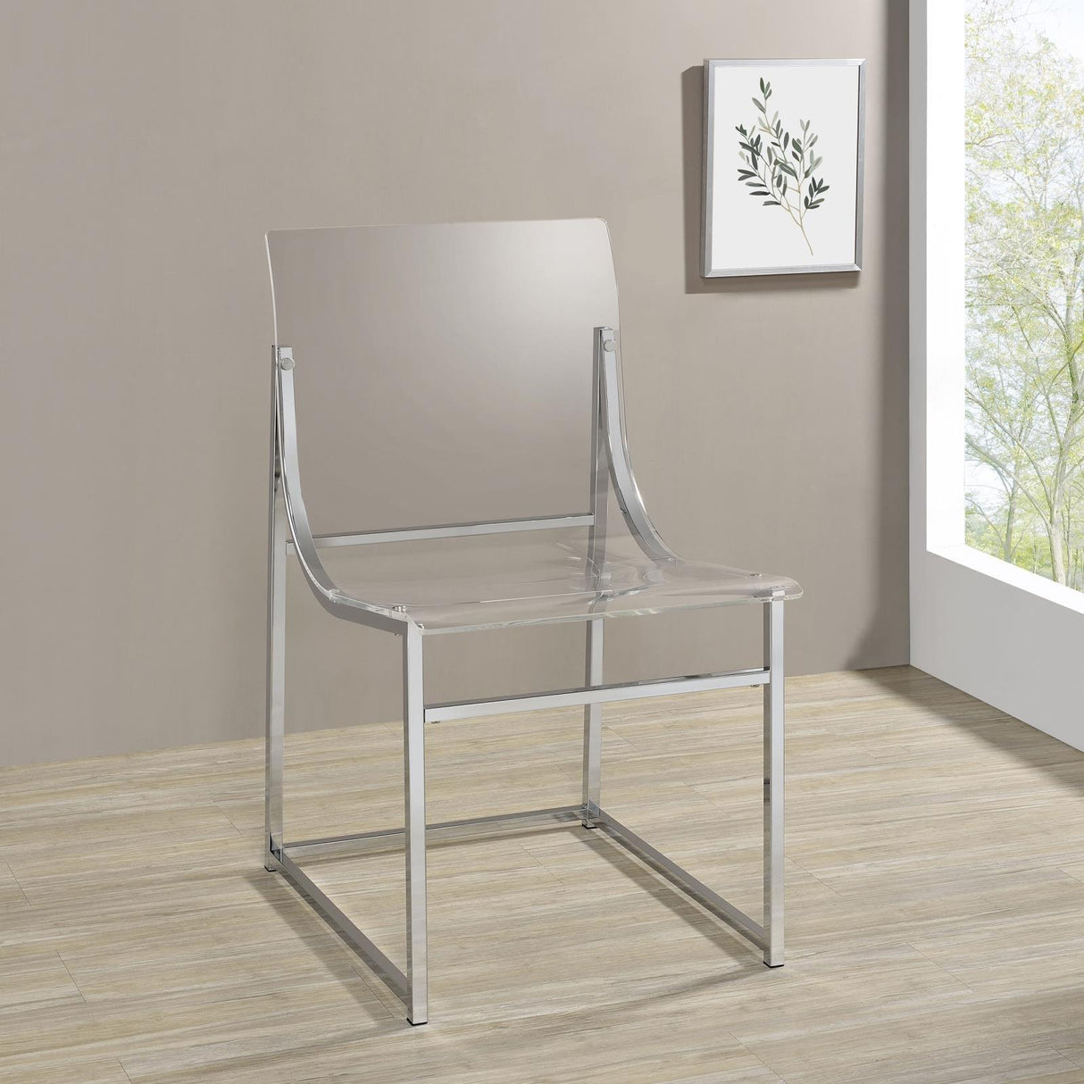Adino Acrylic Dining Side Chair Clear and Chrome (Set of 2) by Coaster at Eve Furniture