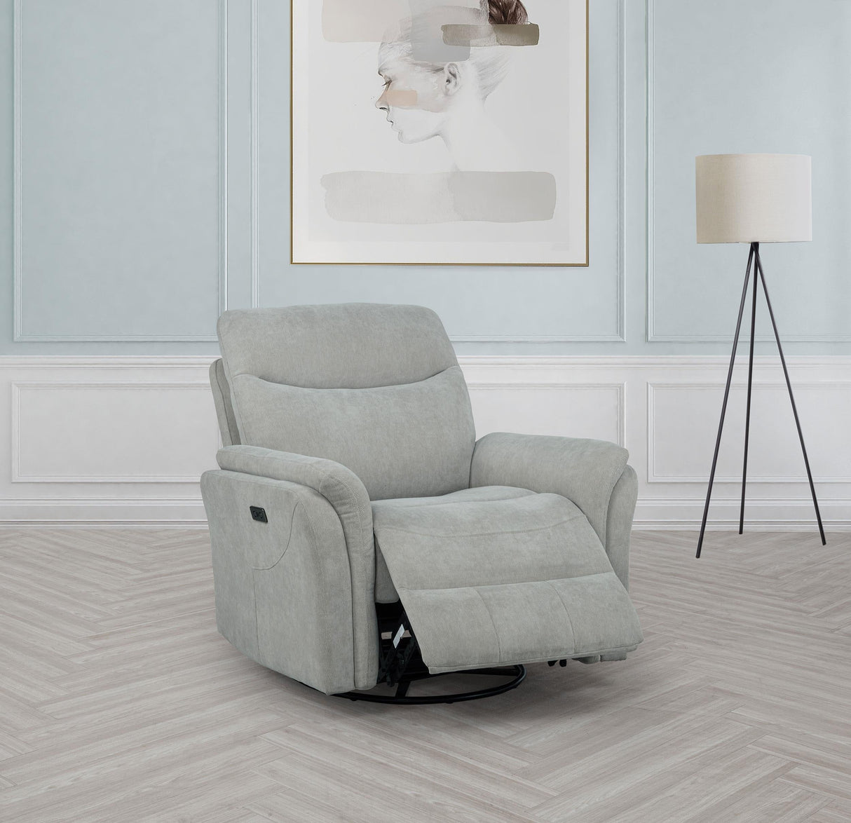 Adler Ivory Upholstered Power Swivel Glider Recliner by Coaster at Eve Furniture