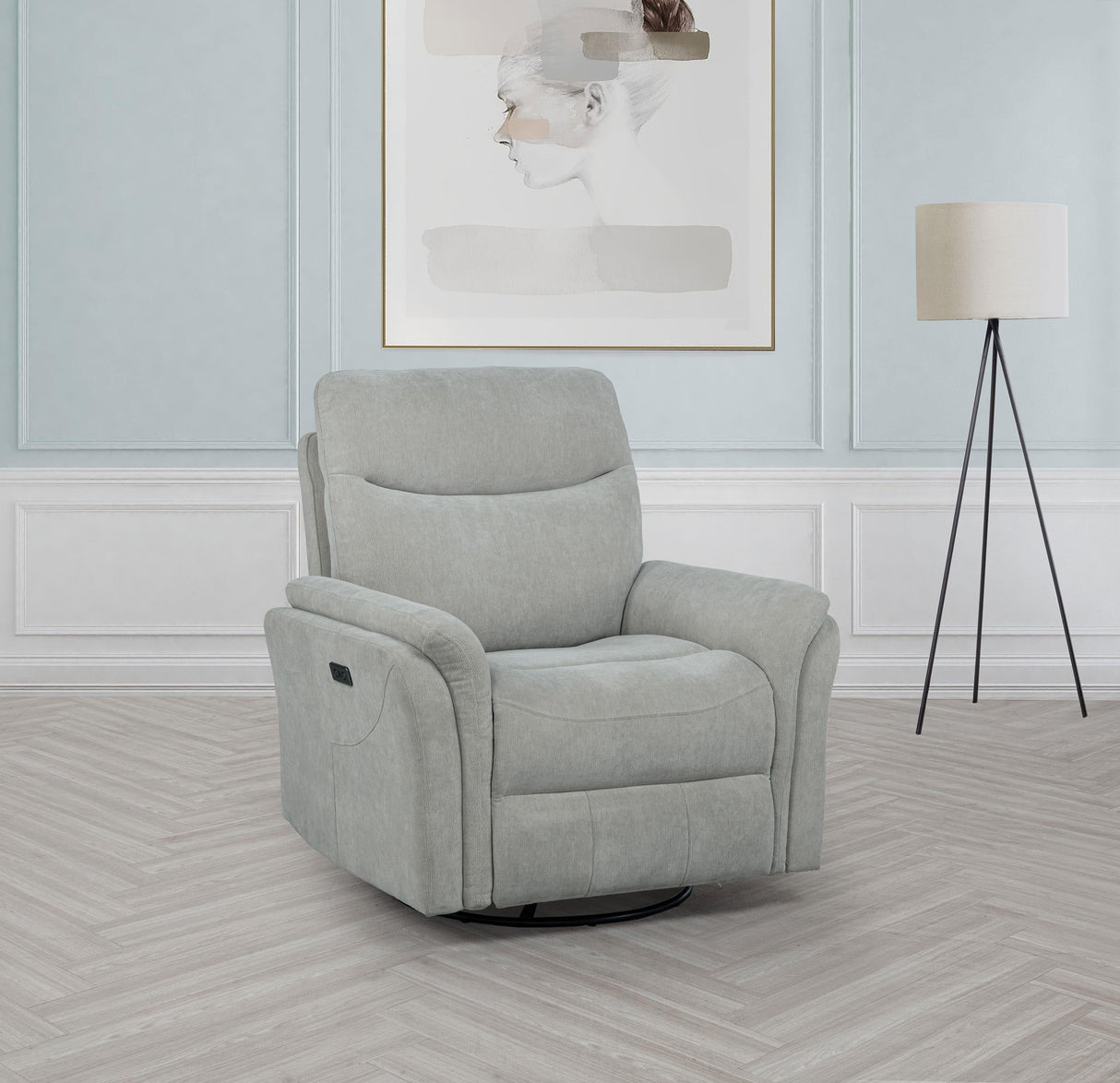 Adler Ivory Upholstered Power Swivel Glider Recliner by Coaster at Eve Furniture