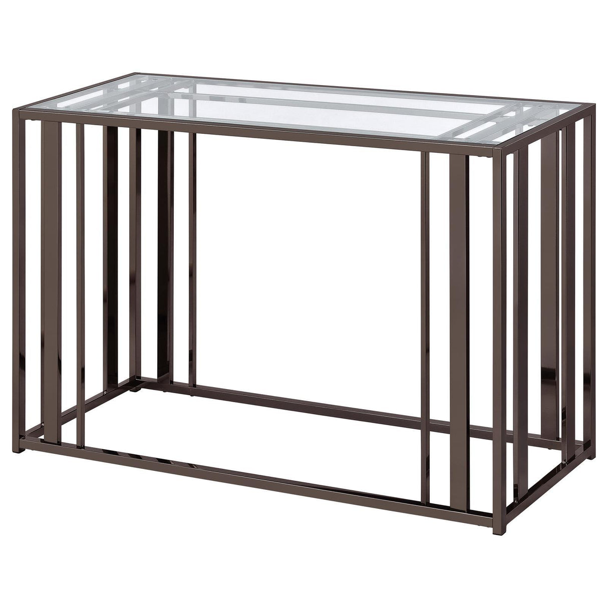 Adri Clear and Black Nickel Rectangular Glass Top Sofa Table by Coaster at Eve Furniture