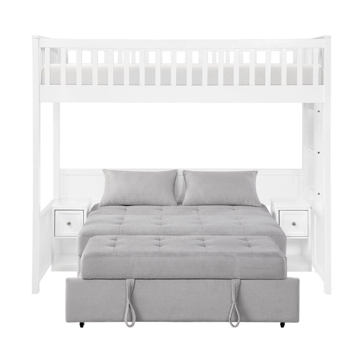 Aerie Light Gray Twin Loft Bunk Bed with Nightstand and Sofa Bed by Homelegance at Eve Furniture