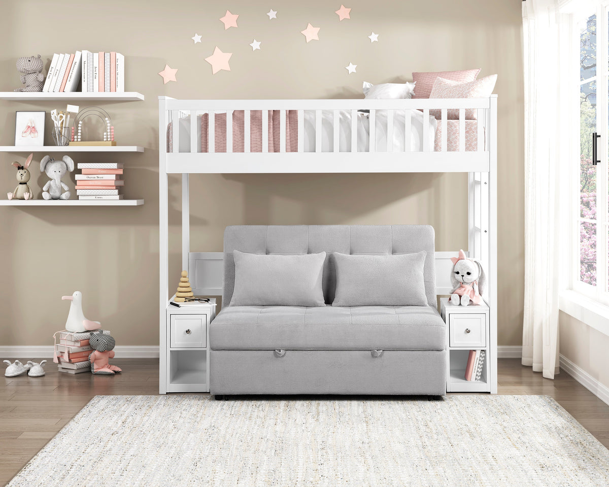 Aerie Light Gray Twin Loft Bunk Bed with Nightstand and Sofa Bed by Homelegance at Eve Furniture