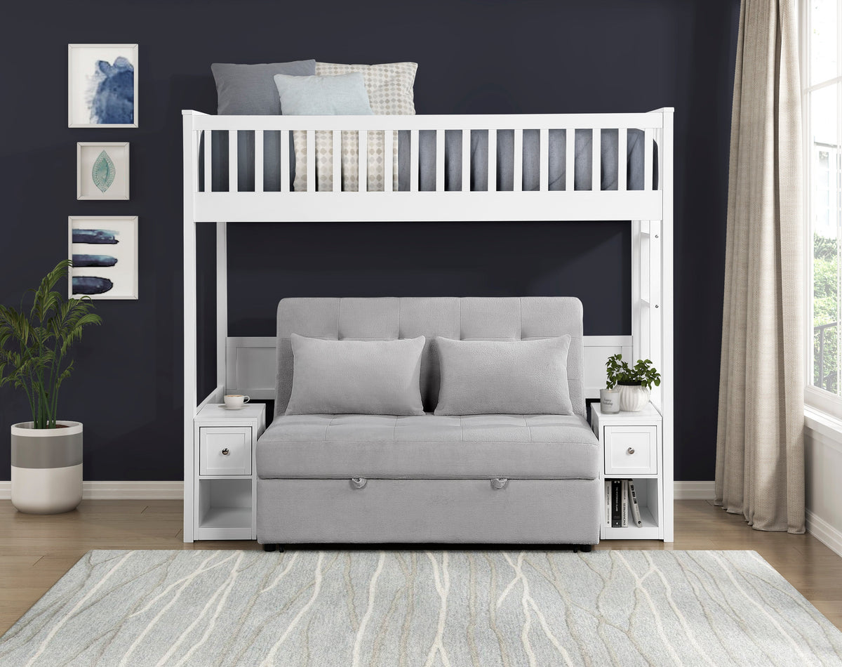 Aerie Light Gray Twin Loft Bunk Bed with Nightstand and Sofa Bed by Homelegance at Eve Furniture