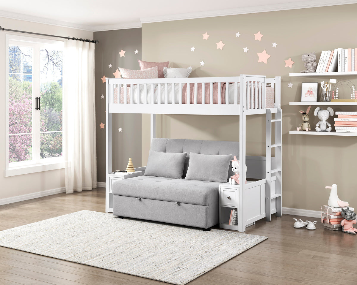 Aerie Light Gray Twin Loft Bunk Bed with Nightstand and Sofa Bed by Homelegance at Eve Furniture