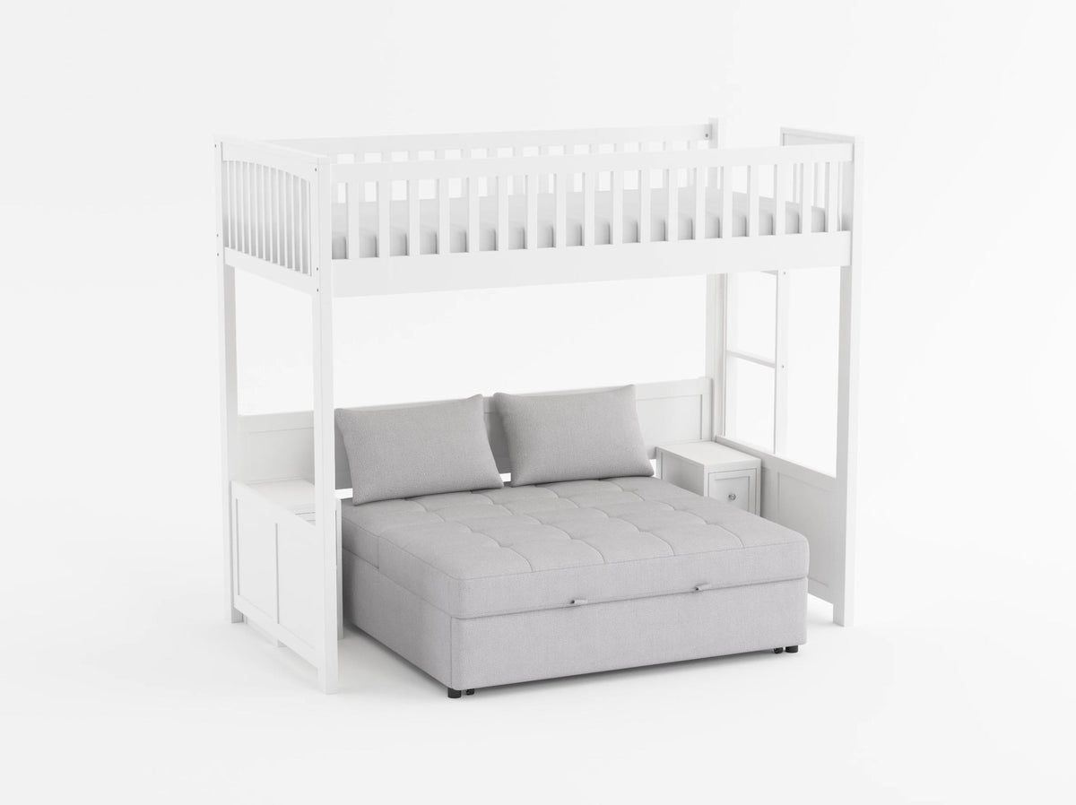 Aerie Light Gray Twin Loft Bunk Bed with Nightstand and Sofa Bed by Homelegance at Eve Furniture