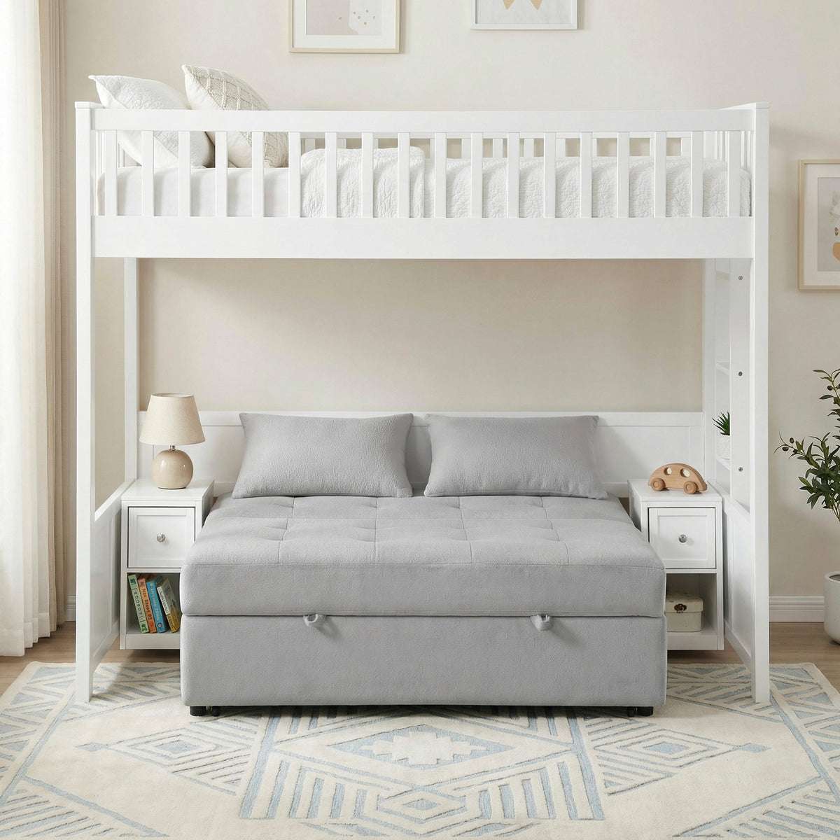 Aerie Light Gray Twin Loft Bunk Bed with Nightstand and Sofa Bed by Homelegance at Eve Furniture