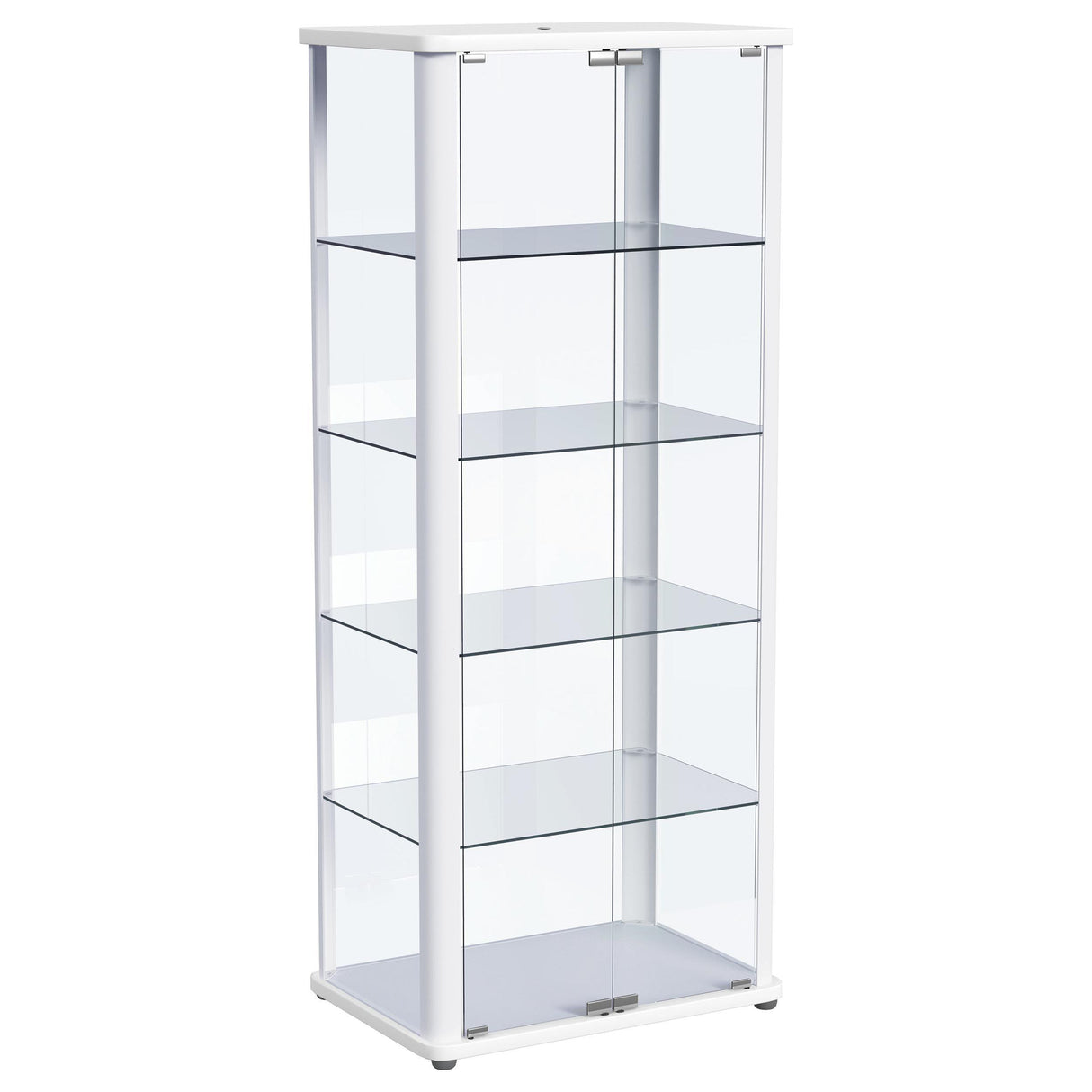 Aero 5-shelf Display Curio Cabinet with LED and Clear Tempered Glass Shelves Glossy White by Coaster at Eve Furniture