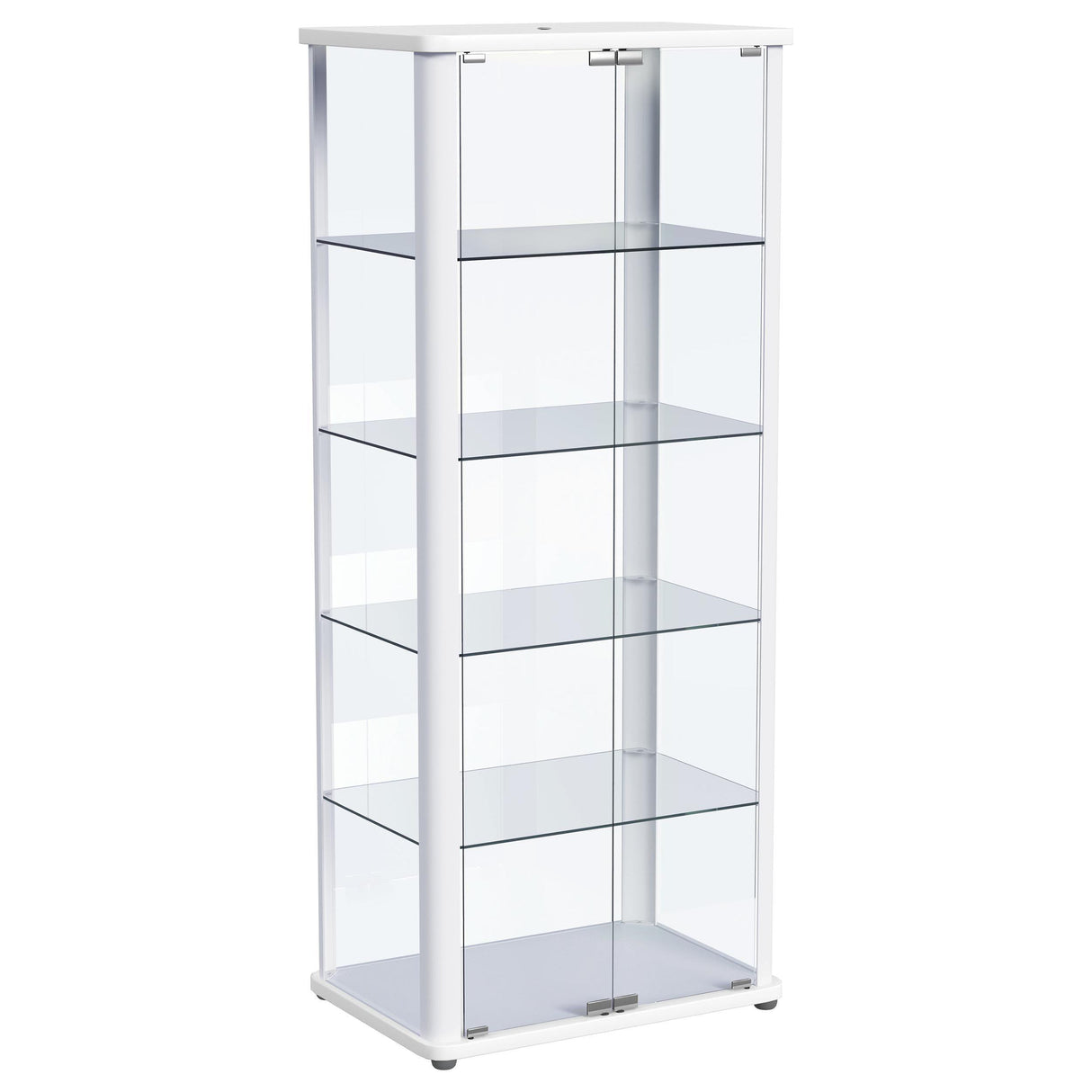 Aero 5-shelf Display Curio Cabinet with LED and Clear Tempered Glass Shelves Glossy White by Coaster at Eve Furniture