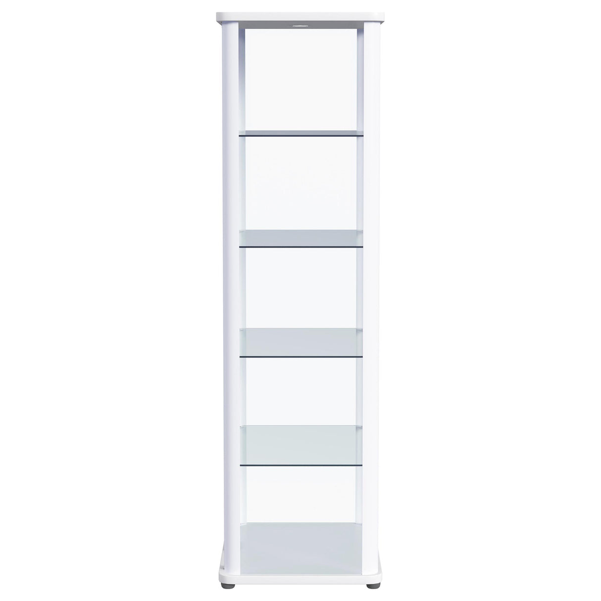 Aero 5-shelf Display Curio Cabinet with LED and Clear Tempered Glass Shelves Glossy White by Coaster at Eve Furniture