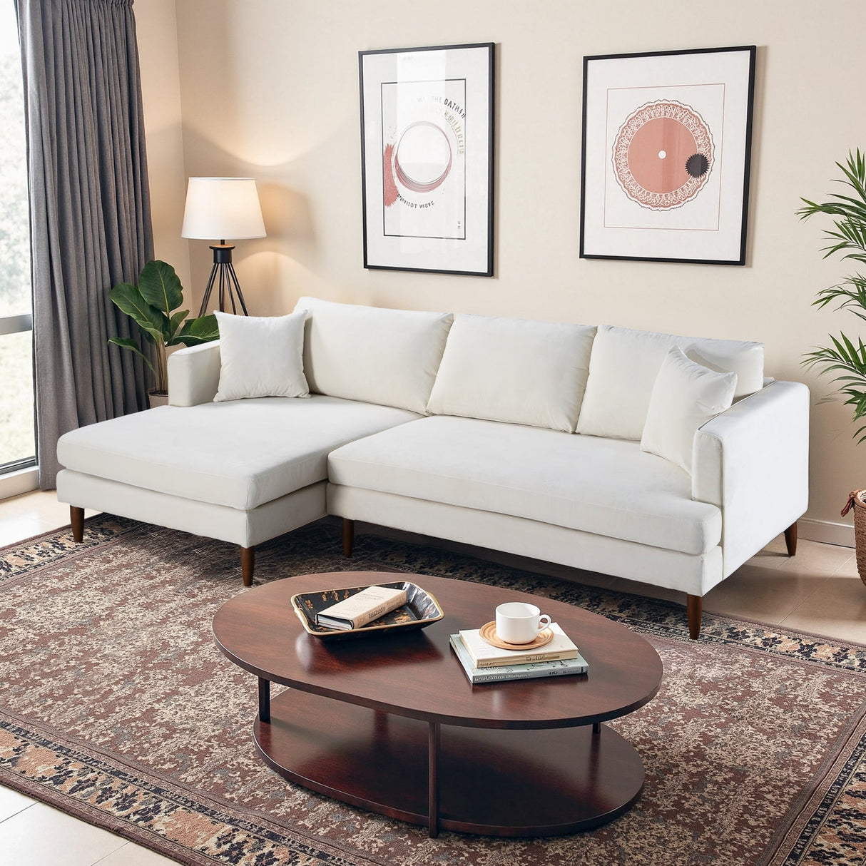 Blake L-Shaped Cream Velvet Sectional Sofa Left Facing by Ashcroft Imports at Eve Furniture