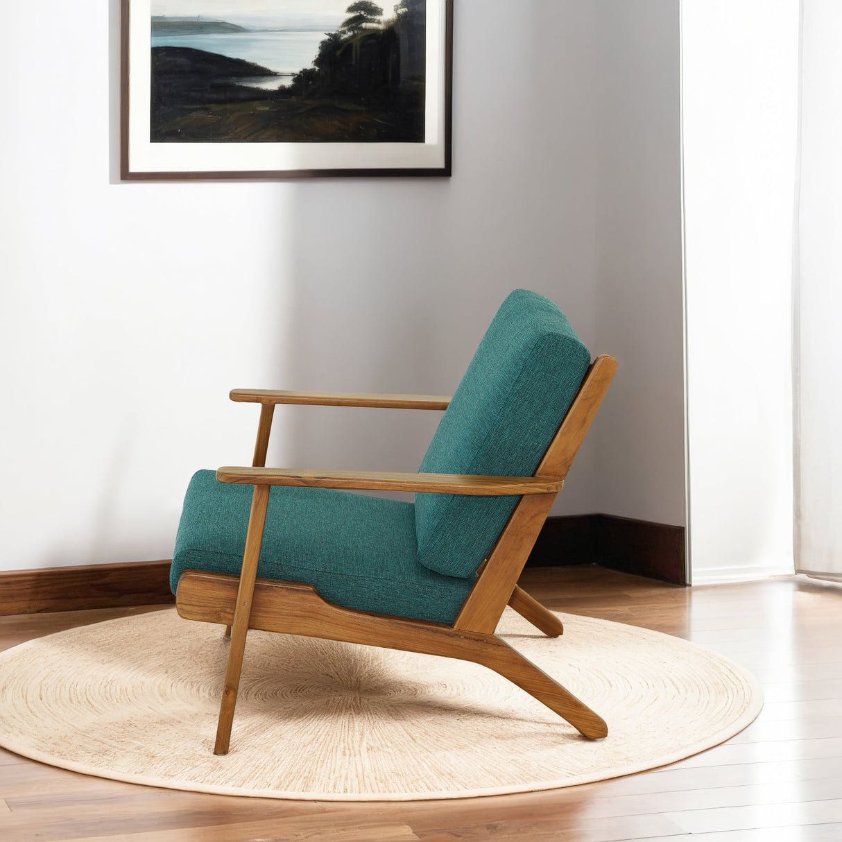 Connor Solid Wood Linen Lounge Chair - Teal by Ashcroft Imports at Eve Furniture