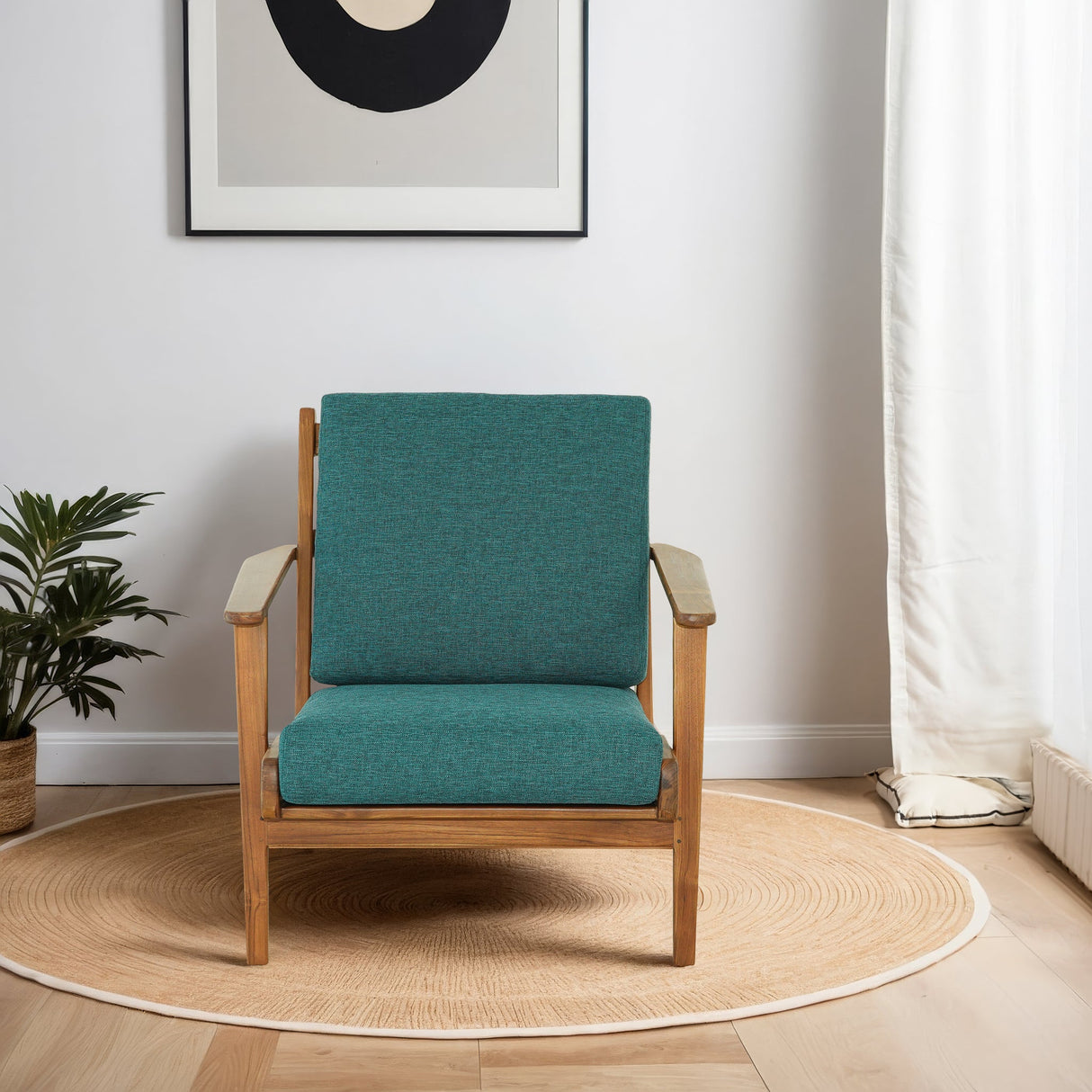 Connor Solid Wood Linen Lounge Chair - Teal by Ashcroft Imports at Eve Furniture