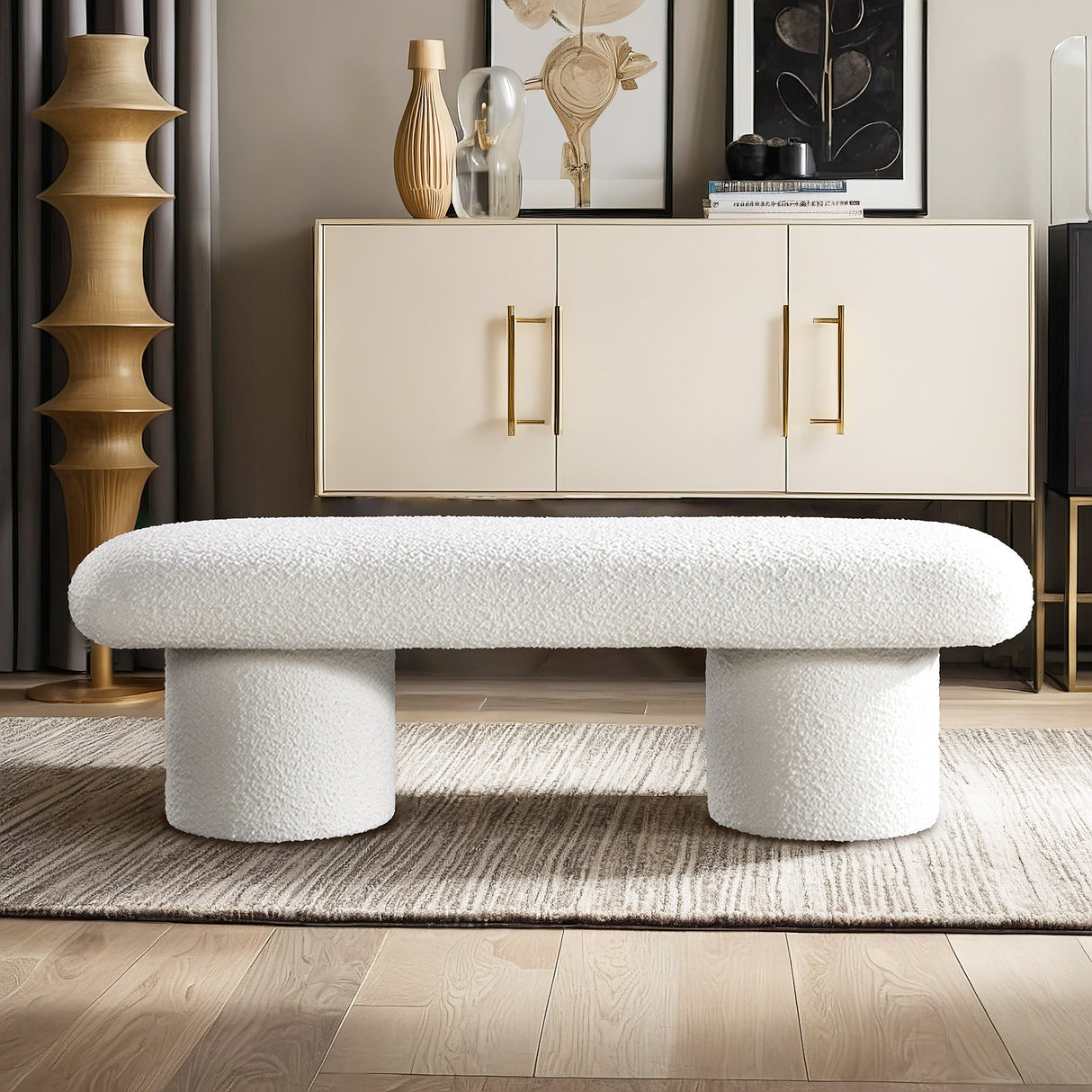 Randolph Ivory Boucle Bench by Ashcroft Imports at Eve Furniture