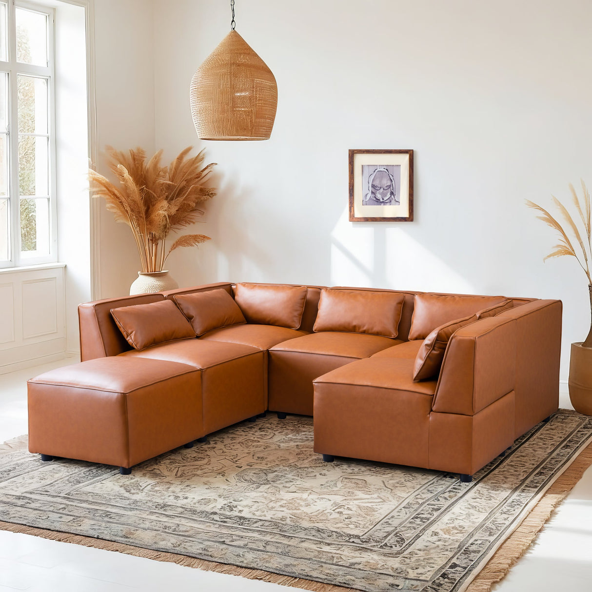 Wexford Cognac Vegan Leather Modular Sofa by Ashcroft Imports at Eve Furniture