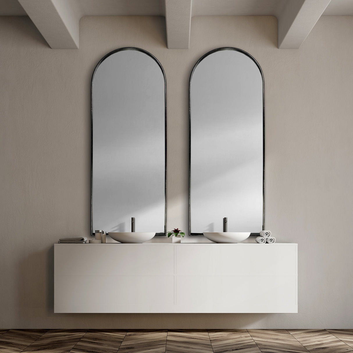 Agatha Rounded Arch Black Metal Frame Full Length Mirror by Mercana at Eve Furniture
