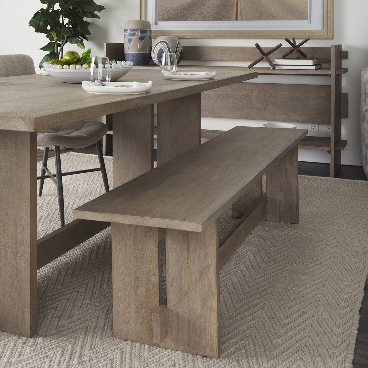 Aida Light Gray Wood Dining Bench by Mercana at Eve Furniture