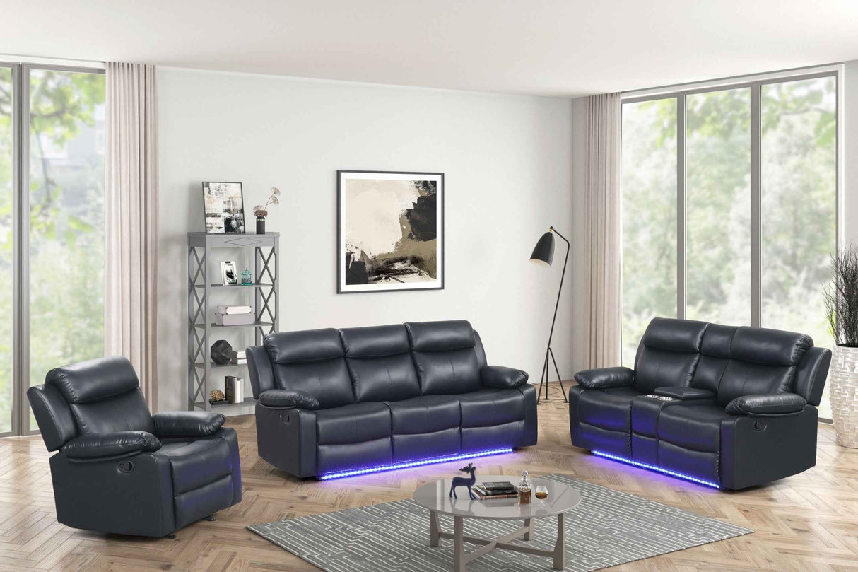 Aiden Black Leather Gel 3-Piece Manual Reclining Set by Happy Homes at Eve Furniture