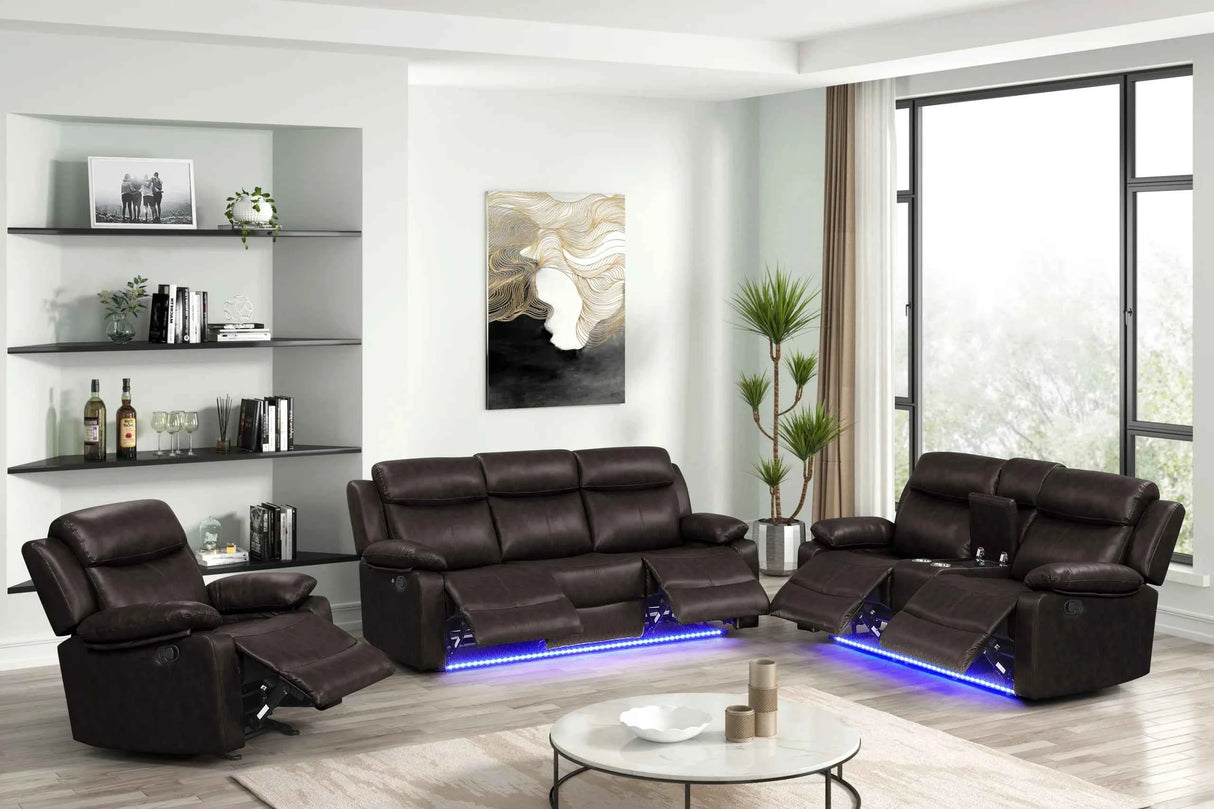 Aiden Brown Leather Gel 3-Piece Manual Reclining Set
