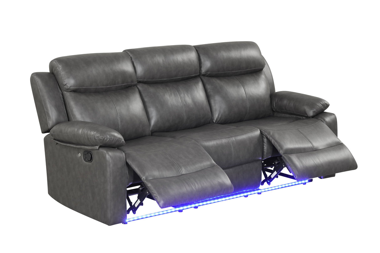 Aiden Gray Leather Gel 3-Piece Manual Reclining Set by Happy Homes at Eve Furniture