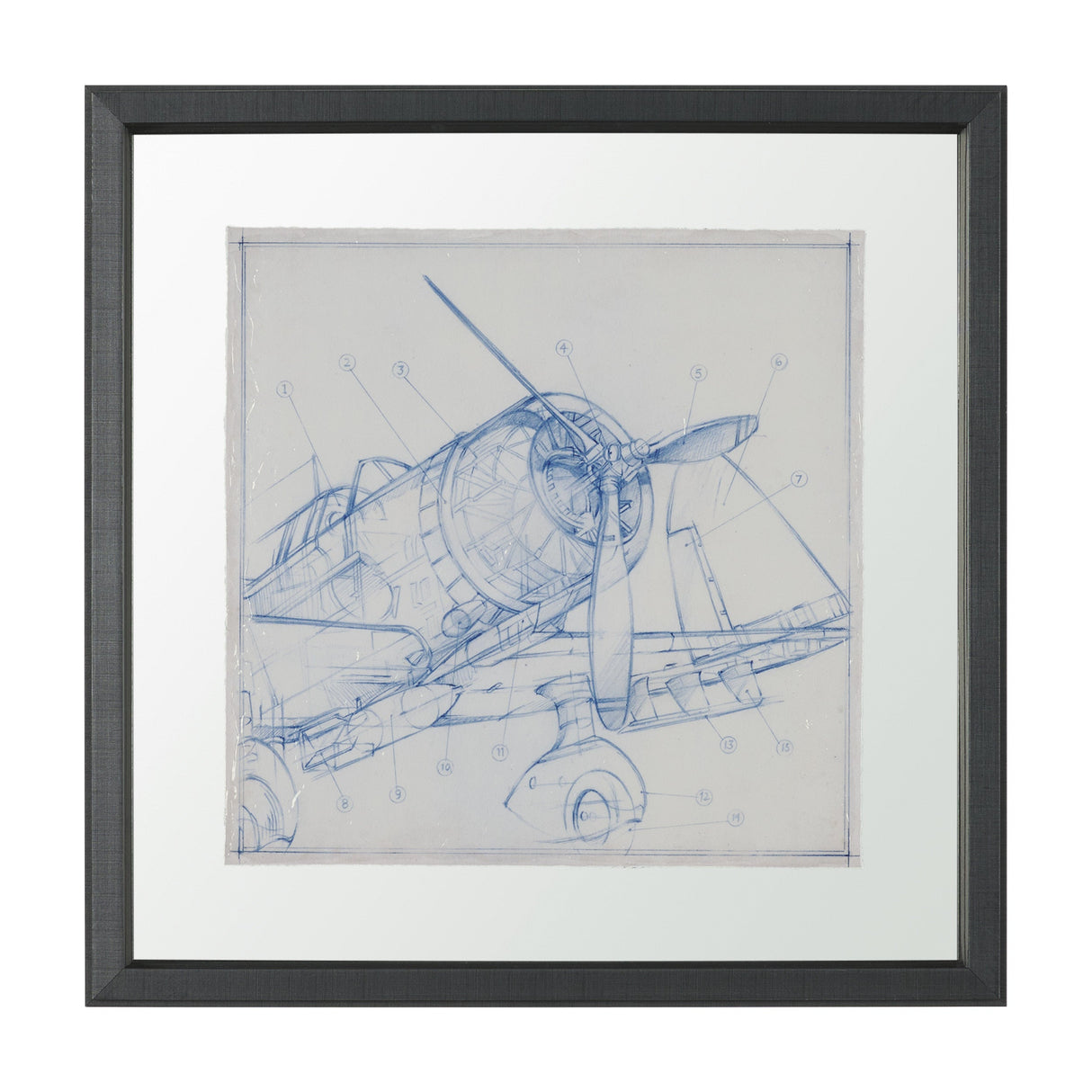 Airplane Mechanical Sketch I by Ethan Harper Hand Embellished Framed Art Print Matted under Glass by Mercana at Eve Furniture