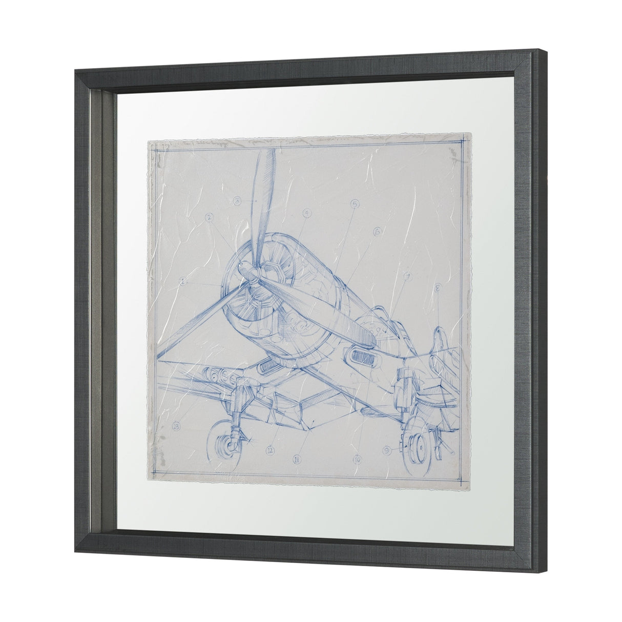 Airplane Mechanical Sketch II by Ethan Harper Hand Embellished Framed Art Print Matted under Glass by Mercana at Eve Furniture