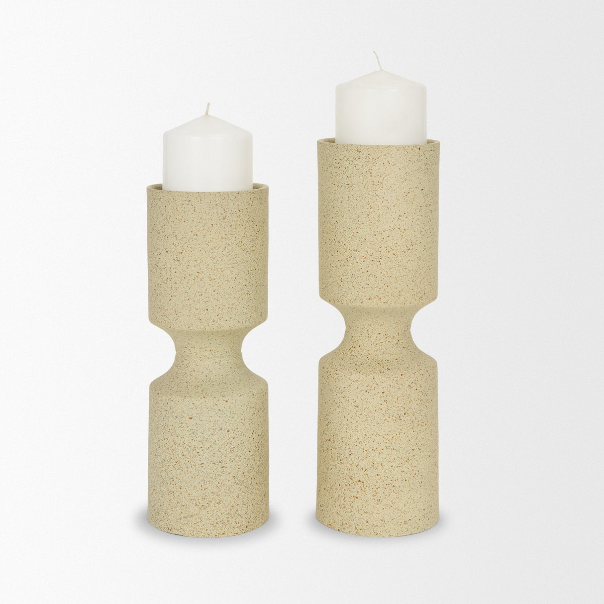 Akira Large Textured Beige Metal Pillar Candle Holder by Mercana at Eve Furniture