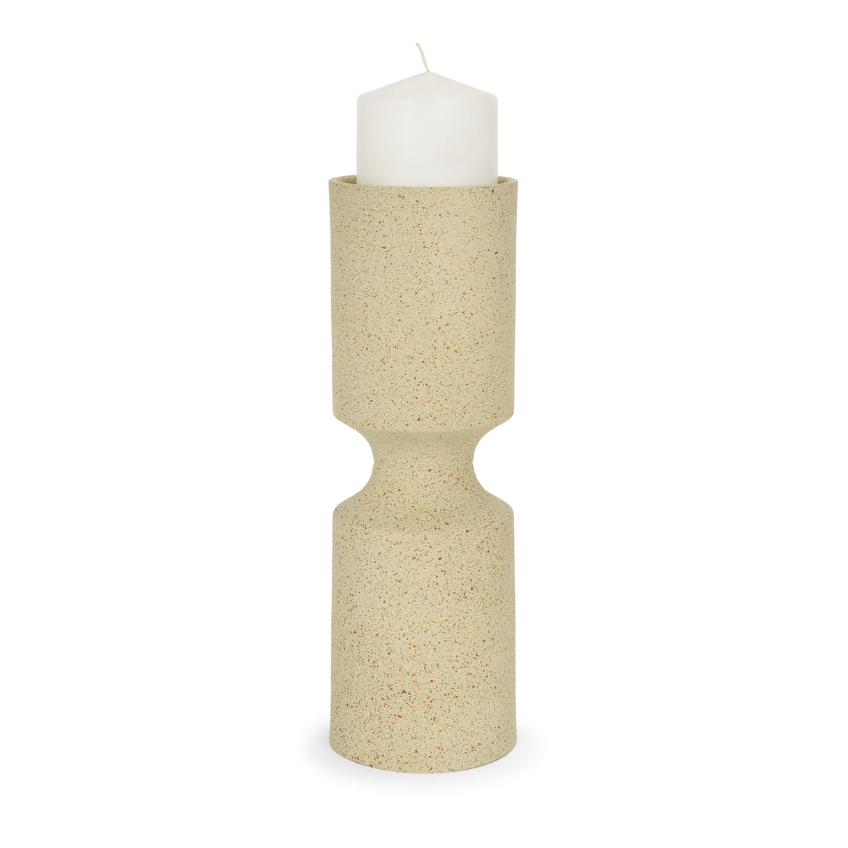 Akira Large Textured Beige Metal Pillar Candle Holder by Mercana at Eve Furniture