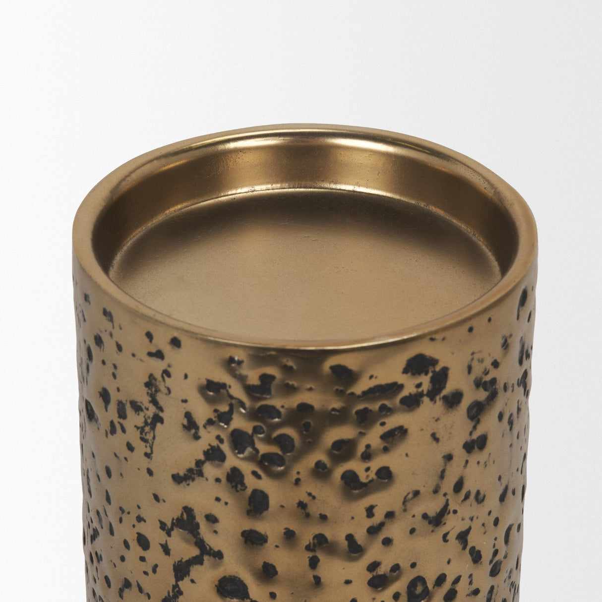 Akira Small Hammered Gold Metal Pillar Candle Holder by Mercana at Eve Furniture