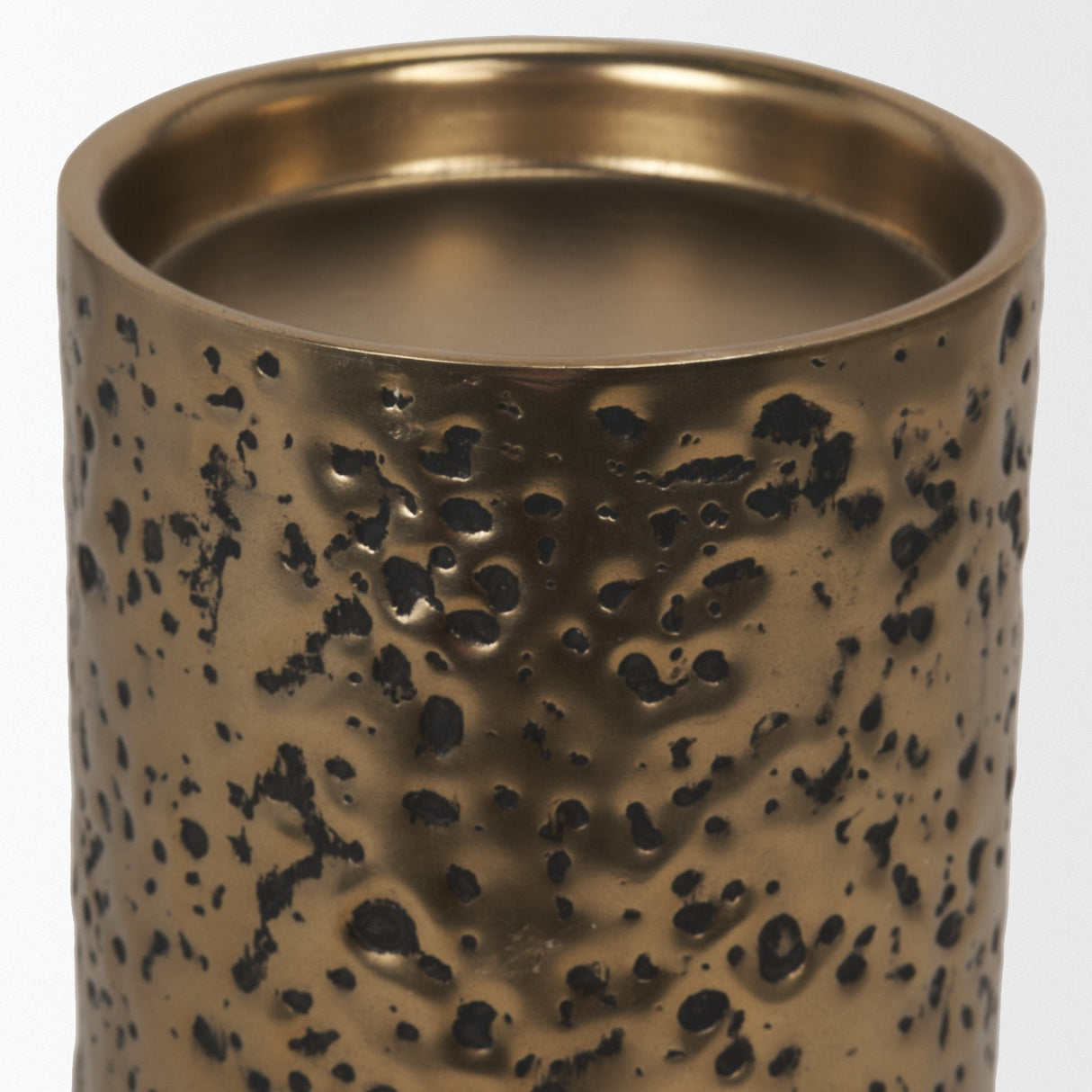 Akira Small Hammered Gold Metal Pillar Candle Holder by Mercana at Eve Furniture