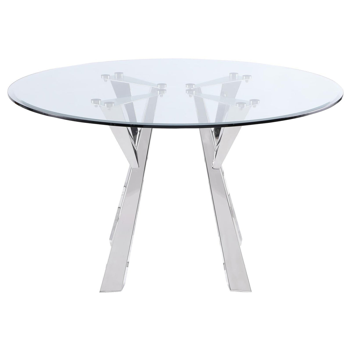 Alaia Clear and Chrome Round Glass Top Dining Table by Coaster at Eve Furniture