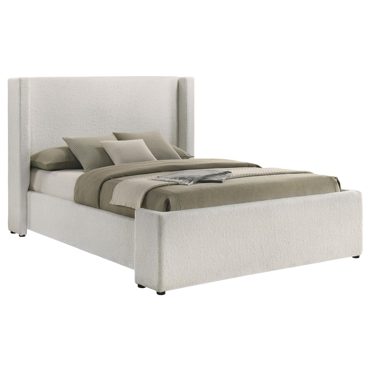 Alamosa White Boucle Upholstered Eastern King Wingback Platform Bed by Coaster at Eve Furniture