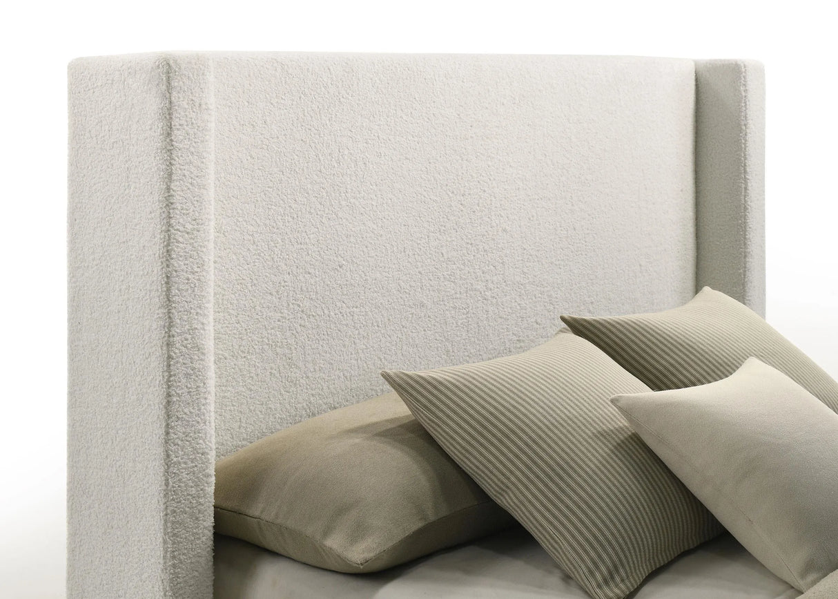 Alamosa White Boucle Upholstered Eastern King Wingback Platform Bed by Coaster at Eve Furniture
