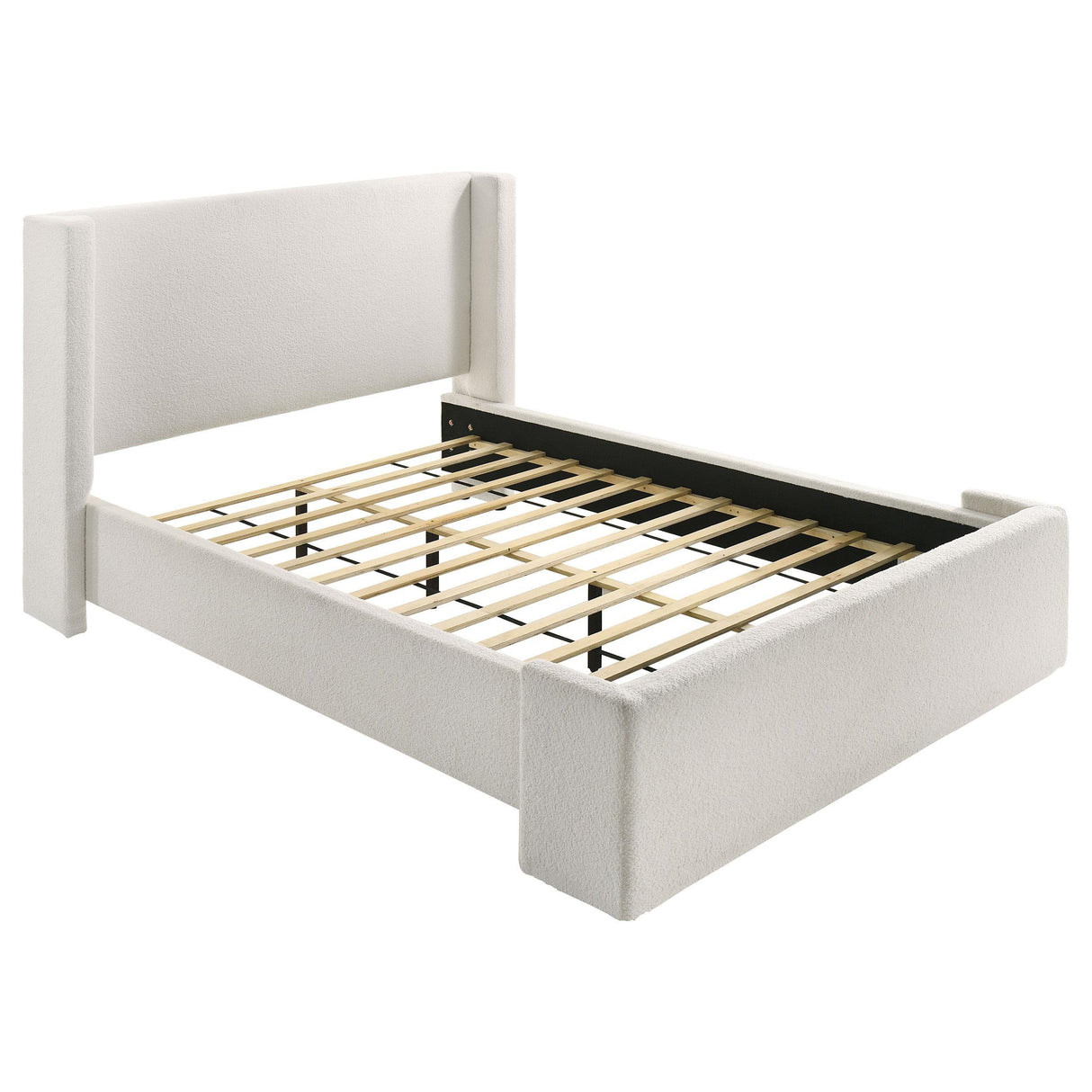 Alamosa White Boucle Upholstered Eastern King Wingback Platform Bed by Coaster at Eve Furniture